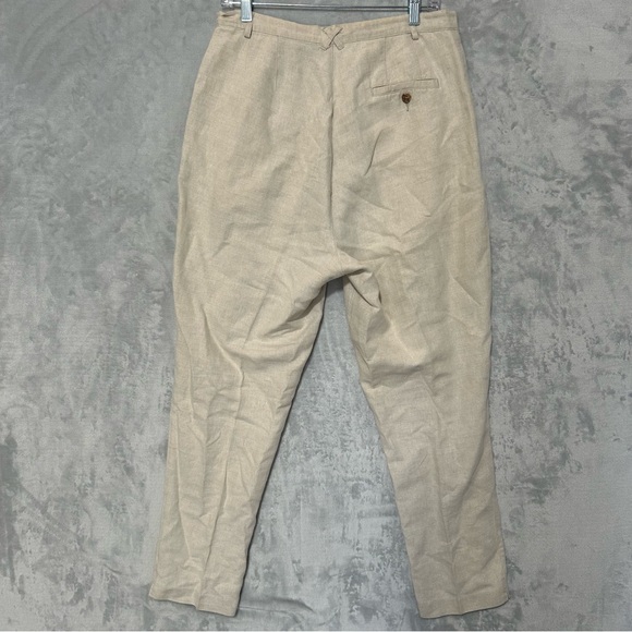 LL Bean Pants Womens 12 Beige Premium Washable Linen Pull On High Rise Wide Leg - Picture 2 of 9